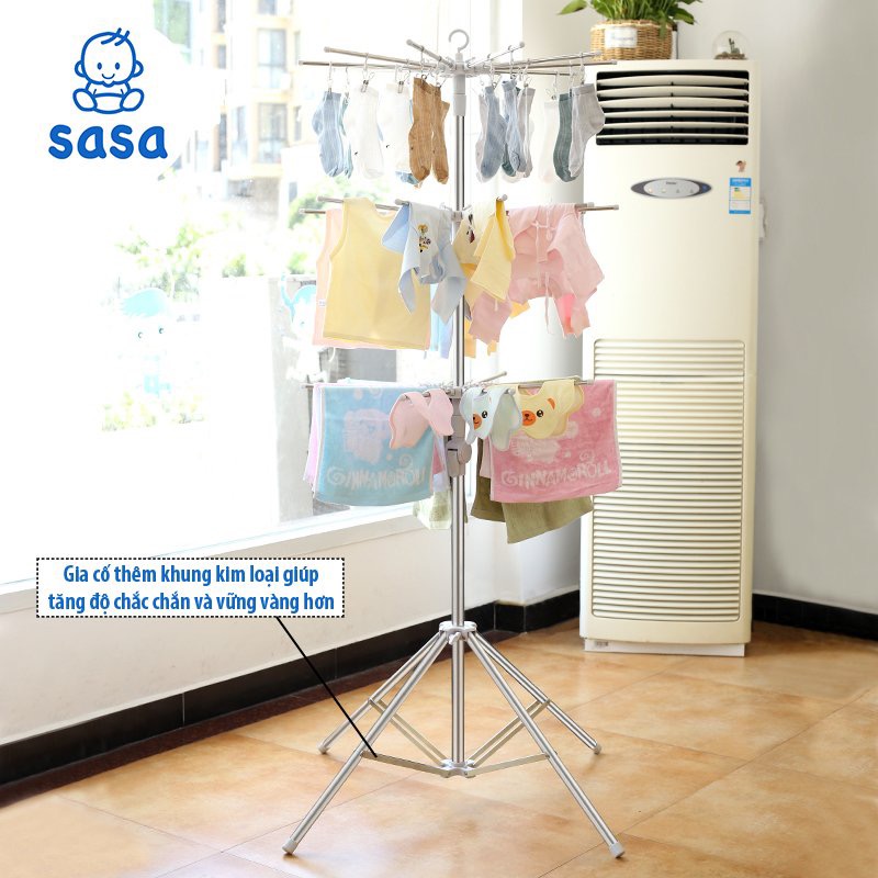 Cây phơi đồ inox thông minh gấp gọn đa năng 3 tầng 60 kẹp, treo đồ cho trẻ em, bé sơ sinh