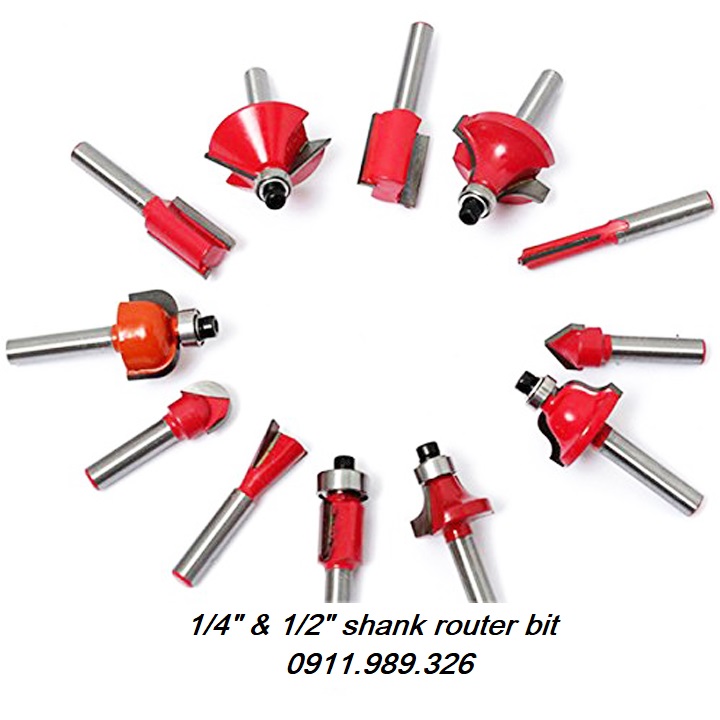 [HCM]Bộ 12 mũi phay gỗ cốt 6.35mm hoặc 12.7mm