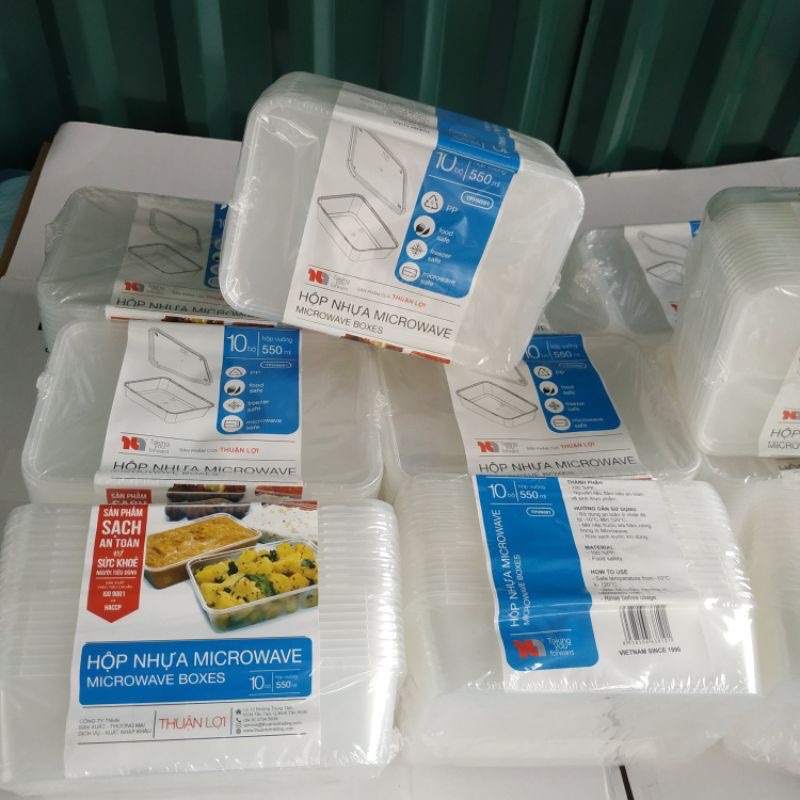 1000ml Combo 10 Hộp nhựa có nắp hình chữ nhật đựng thức ăn