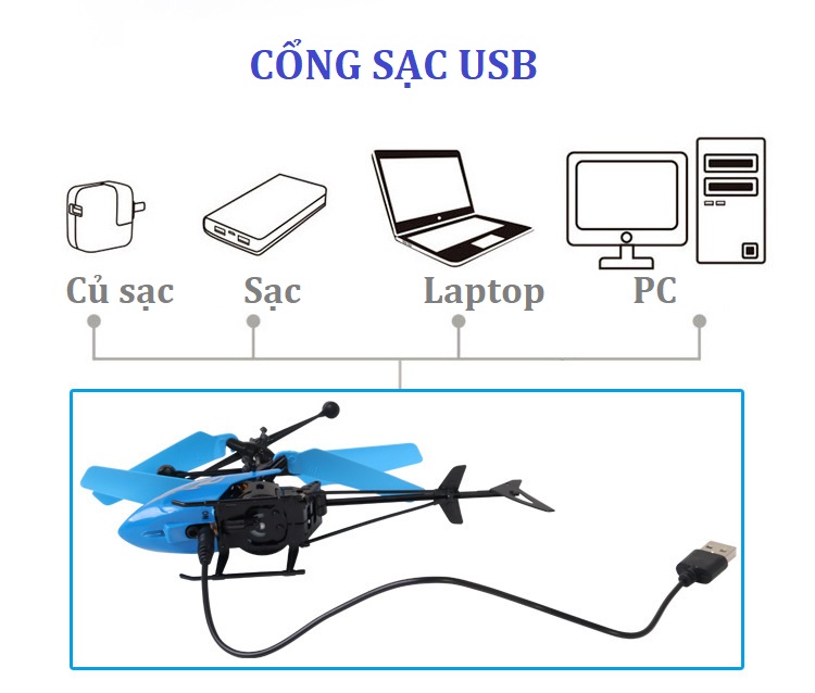 [HCM]Máy bay trực thăng cảm biến có đèn led + cáp sạc