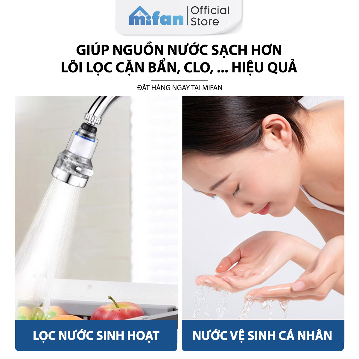 Lõi lọc bông PP thay thế đầu vòi rửa bát Mifan - Lọc nước tại vòi, làm sạch canxi, clo, cặn bẩn, tạp chất trong nguồn nước sinh hoạt gia đình