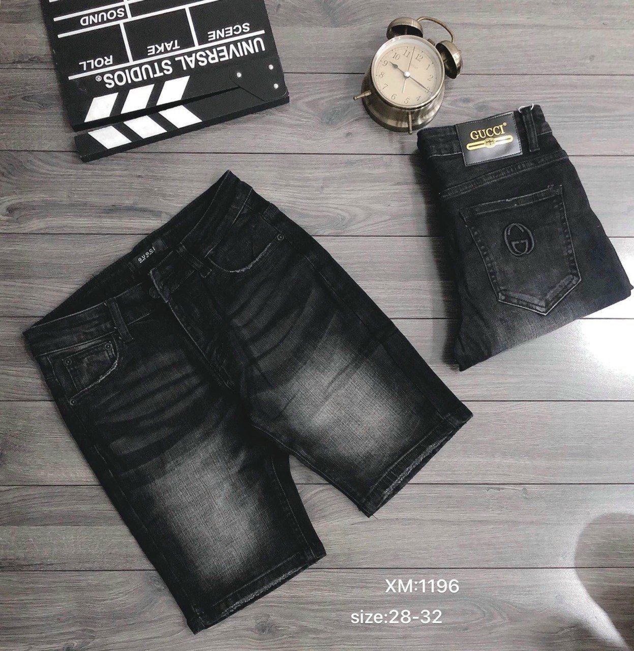 Quần jean short nam cao cấp không rách màu đen thêu logo sau túi cực độc lạ hàng chuẩn shop