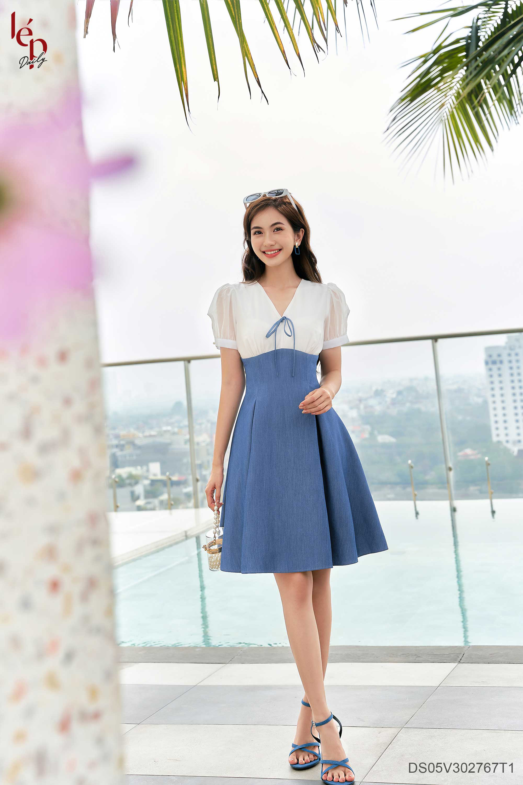 Váy ly bung tay bồng cổ V DS05V302767T1