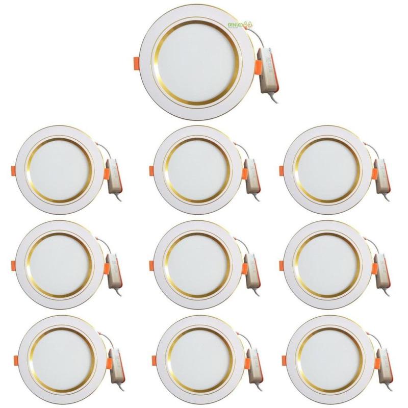 COMBO 10 đèn led âm trần viền vàng 7w 3 màu 3 chế độ ánh sáng