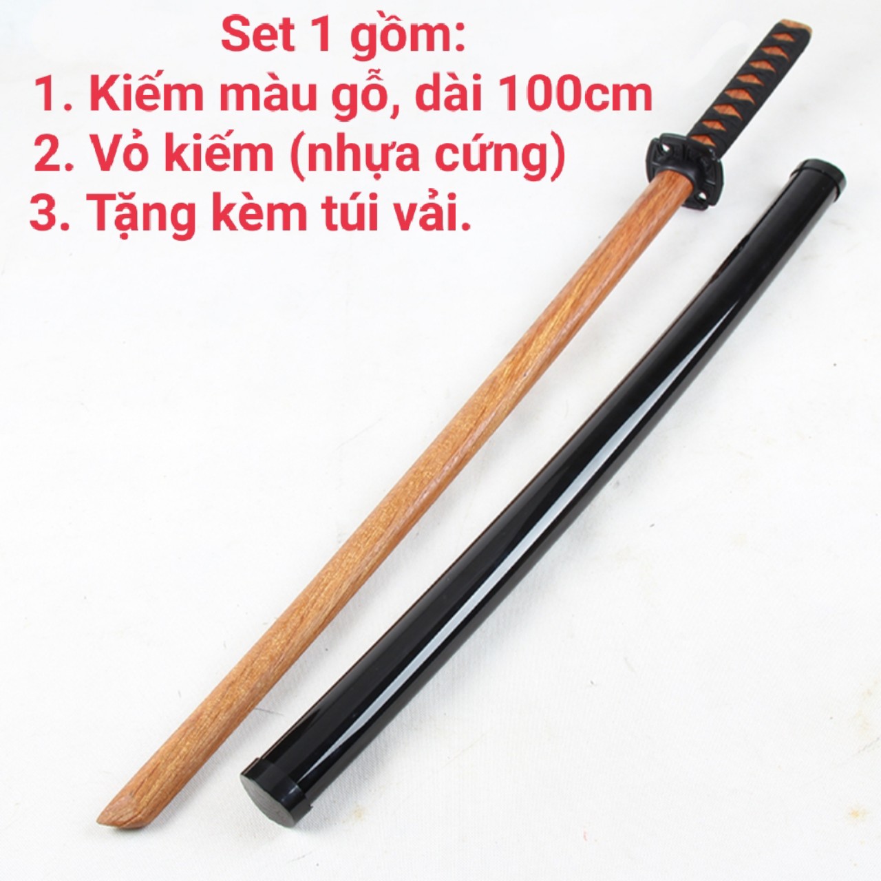 (Có Sẵn) Kiếm Katana Bằng Gỗ Cứng Tập Võ Gồm Kiếm và Bao Kiếm Cực Đẹp Mắt, Thanh Bokken Tập Luyện Kendo Aikido - Tặng Kèm Đế và Túi Đeo Kiếm