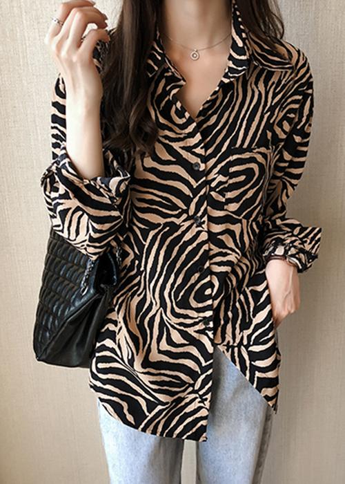 Áo sơ mi nữ dài tay in họa tiết mua thu 2019