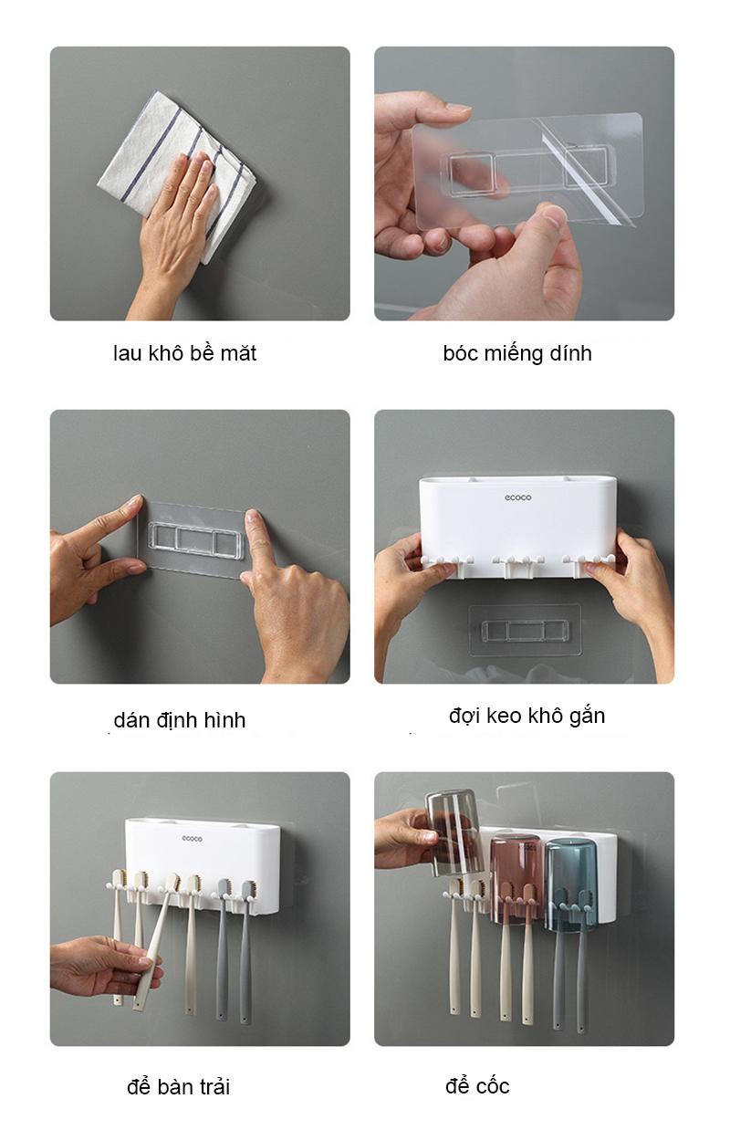 Kệ cắm bàn chải ECOCO dính cường lực siêu chắc kèm cốc E1925