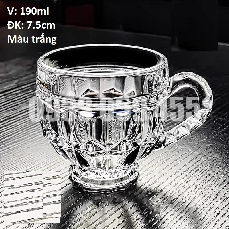 Bộ 6 ly thủy tinh có quai uống trà cà phê, cốc uống trà, bộ chén uống trà, bộ ly tách uống trà có quai cầm thủy tinh