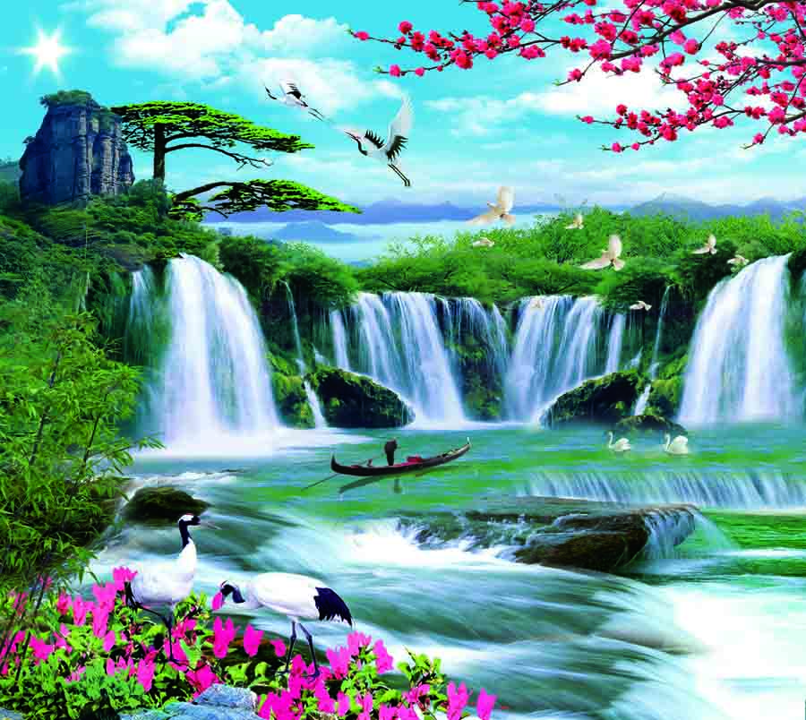 Tranh 3d sơn thủy hữu tình phòng khách