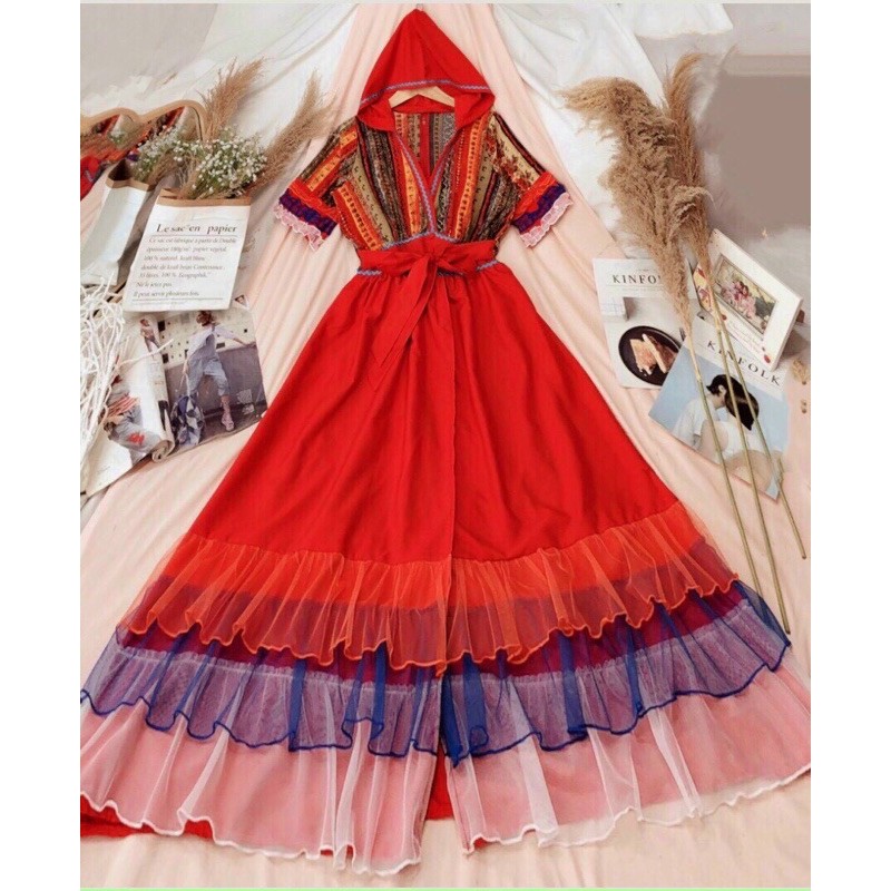 Đầm Maxi Thổ Cẩm Boho Bao Sống Ảo [ẢNH THẬT TRẢI SÀN]