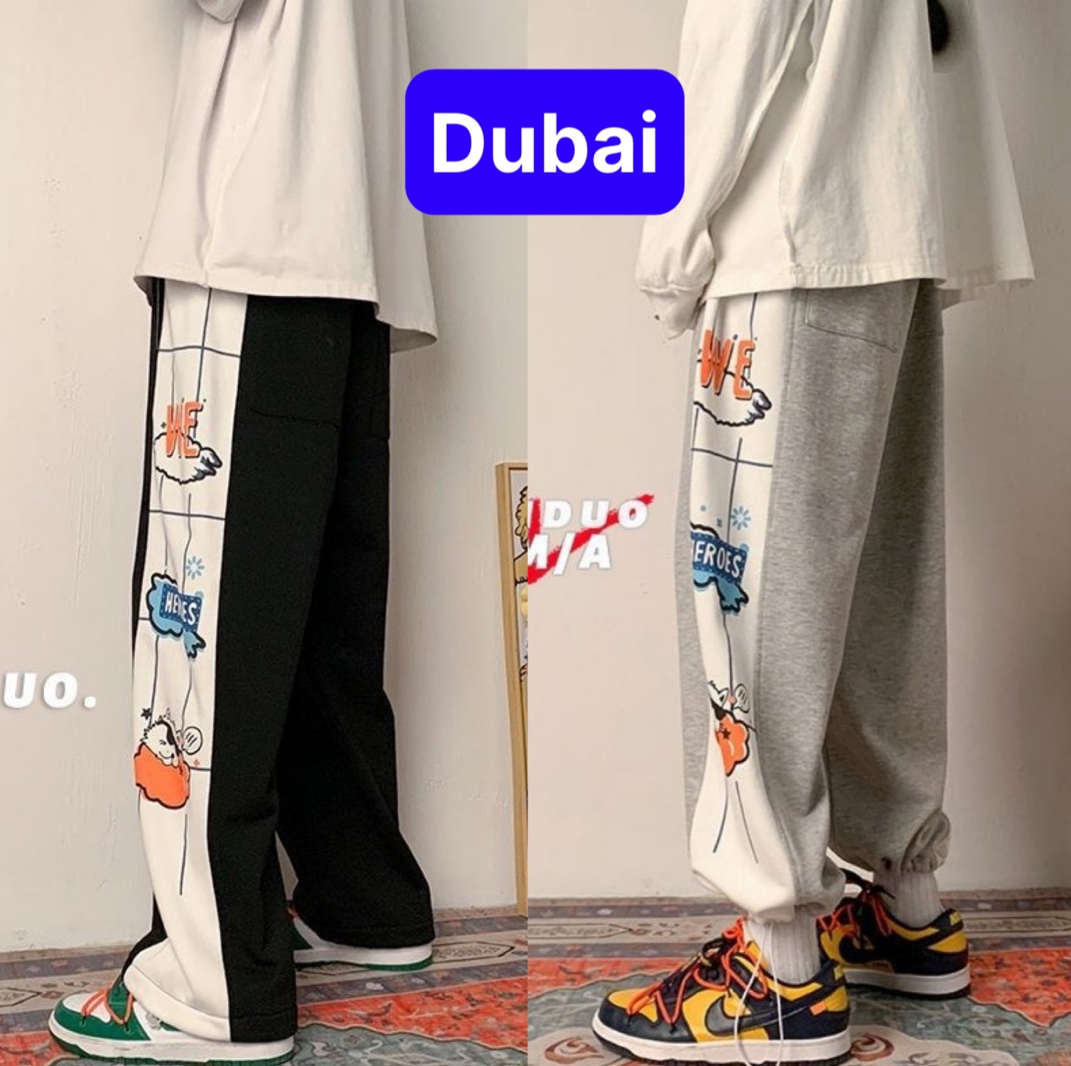 QUẦN JOGGER THỂ THAO ỐNG RỘNG SUÔNG RÚT DÂY NAM NỮ WE HOẠT HÌNH CHẤT NỈ DÀY DA CÁ HOT TREND NHẬT BẢN CAO CẤP - DUBAI FASHION