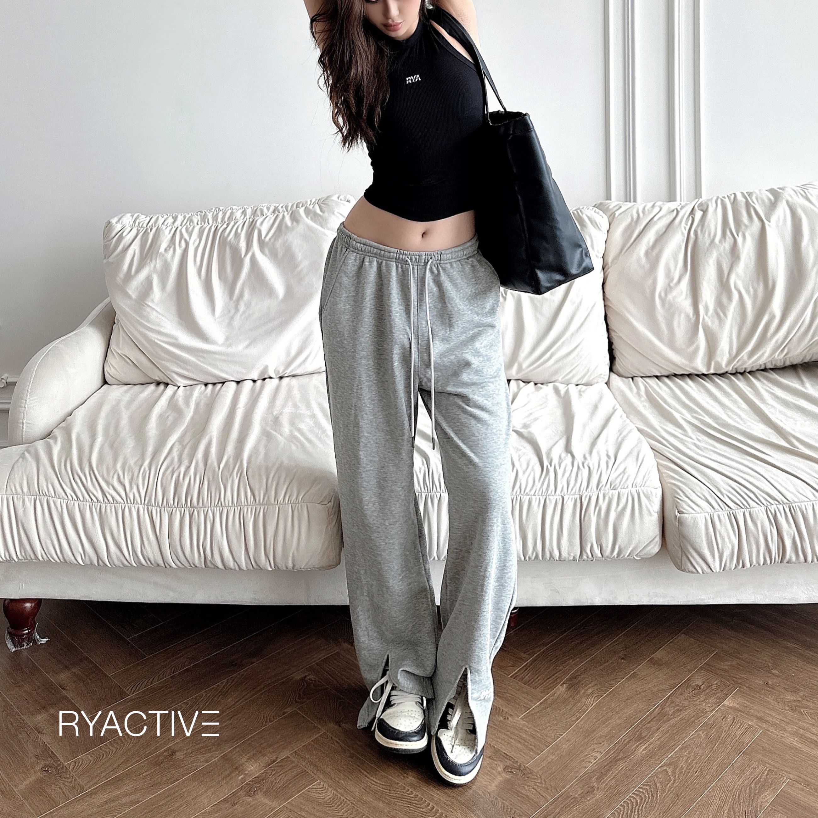 Quần nữ ống rộng ryactive - rya loose pant light grey