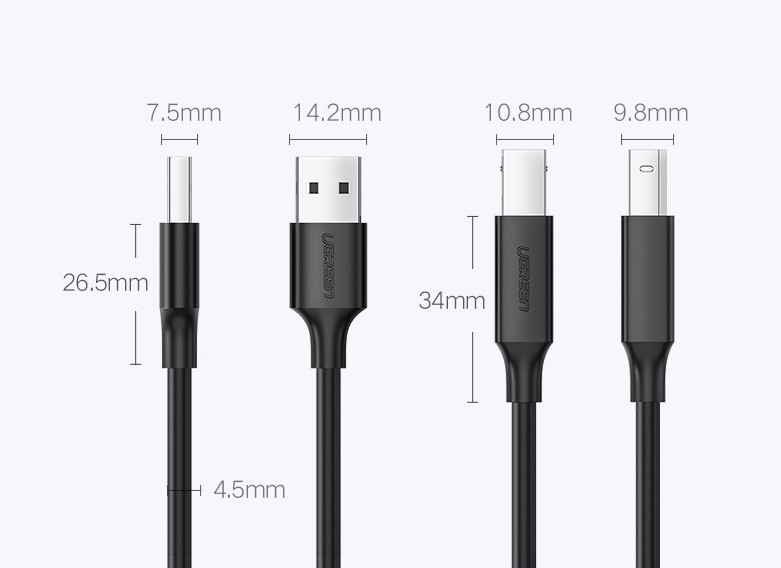 Cáp máy in USB 2.0 dài 1.5m chính hãng Ugreen 10845