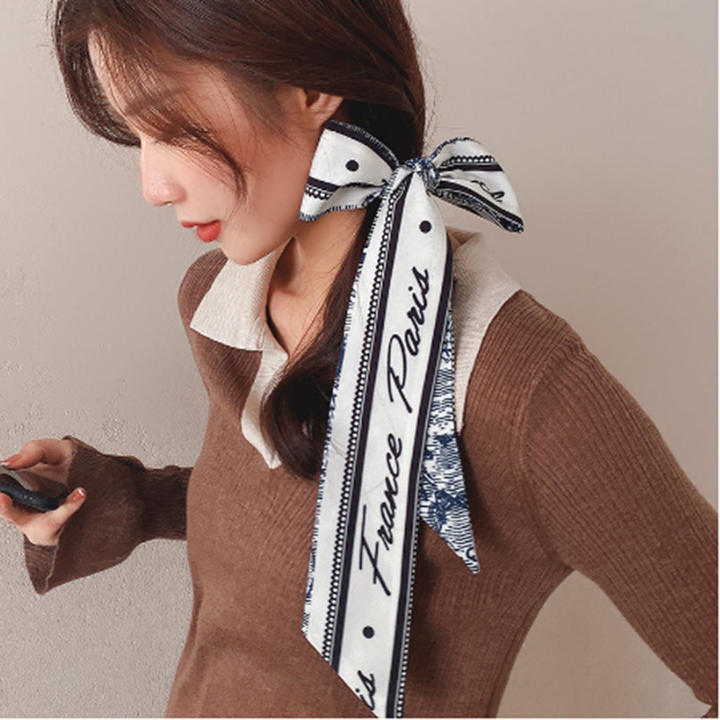 Khăn buộc tóc Dây cột tóc hình nơ vải satin Vintage