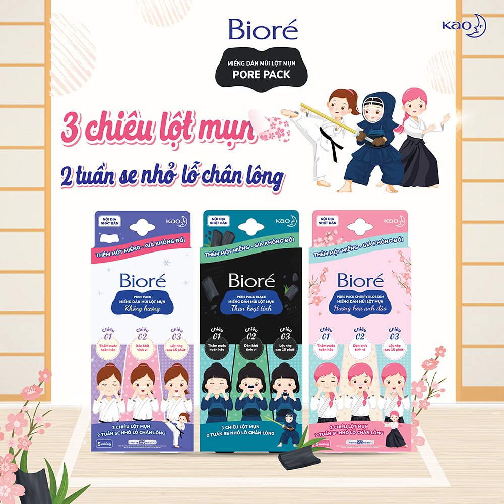 (Chọn Hương) Combo 3 Hộp Miếng Dán Lột Mụn Mũi Biore Pore Pack (5 miếng/hộp)