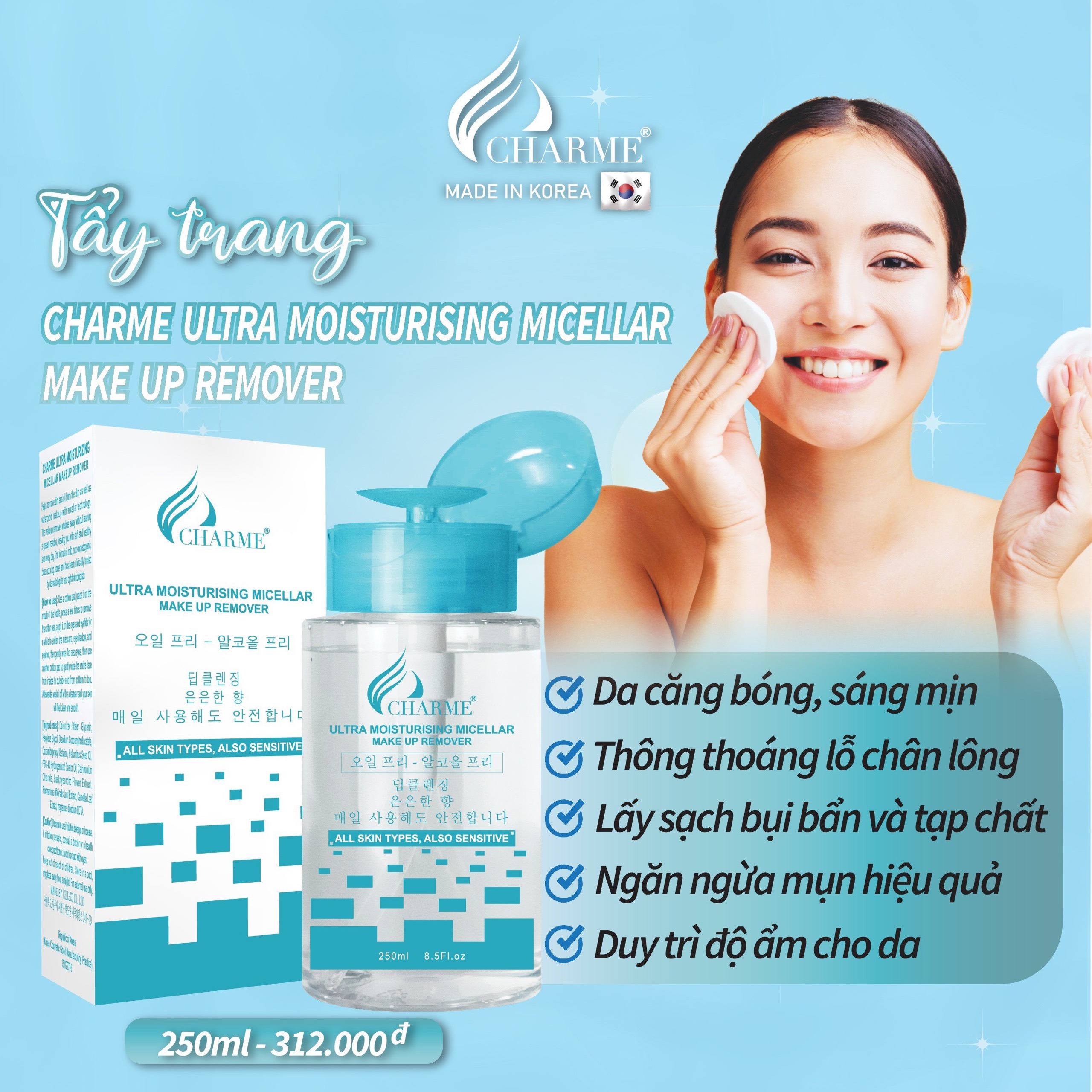 Nước tẩy trang 2 lớp beauty make up remover 250ml