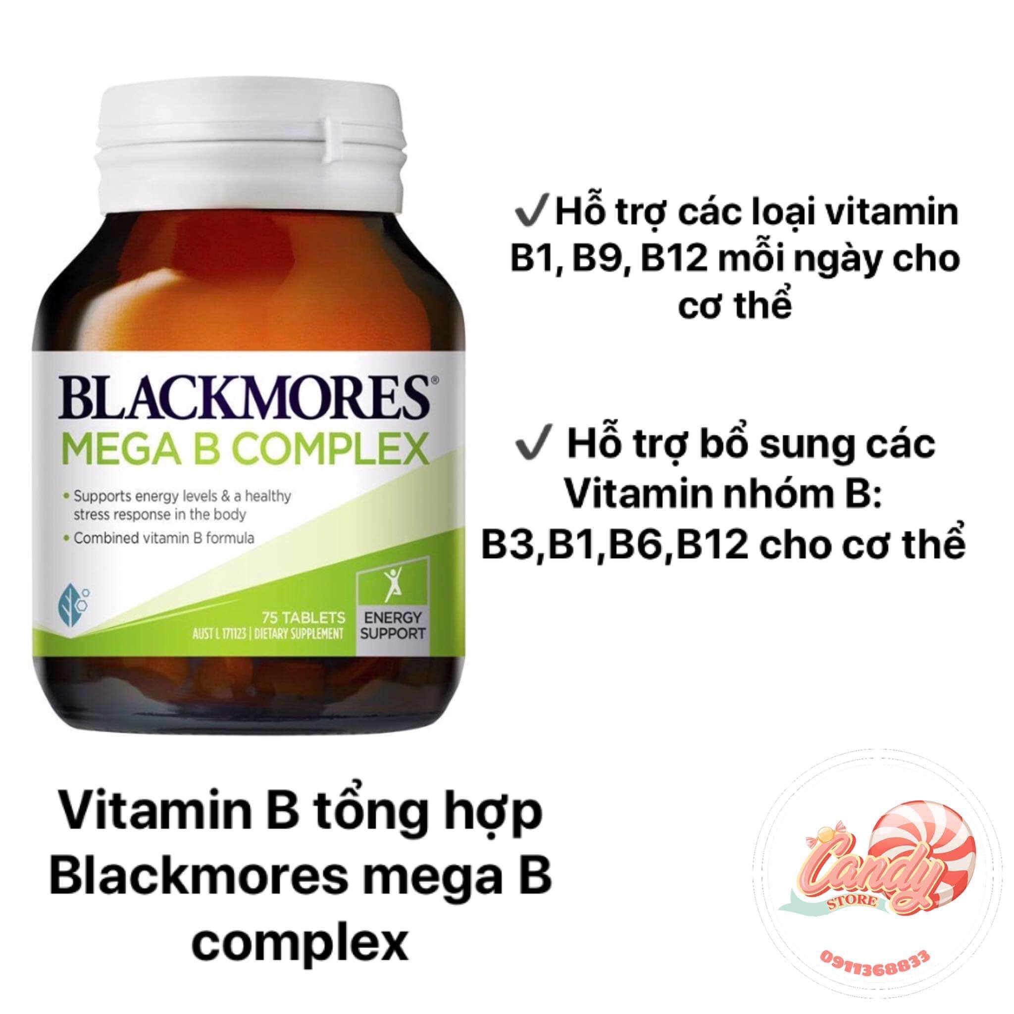Mega B Complex 75 viên Blackmores giảm căng thẳng stress