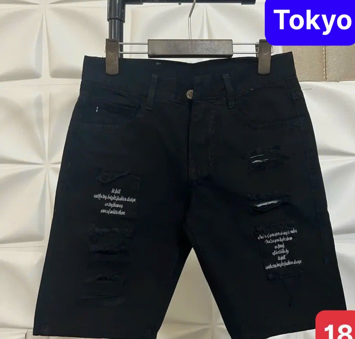 Quần sọt short lửng jean nam chất bò đen trắng thêu chữ wash rach phong cách cao cấp mới db - tokyo fashion