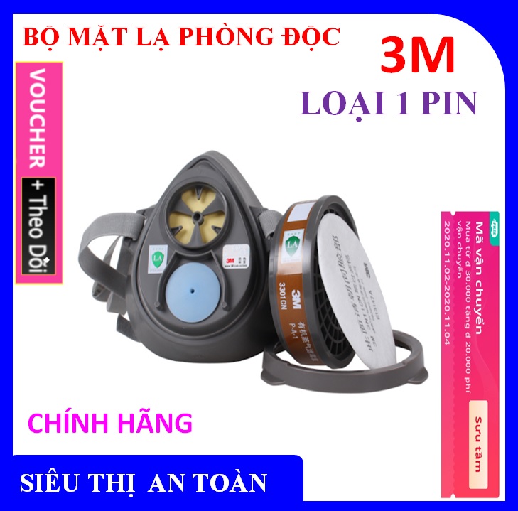 Bộ Mặt nạ phòng độc và Pin lọc 3M lọc độc lọc bụi mịn và khói độc - Hàng Chính Hãng