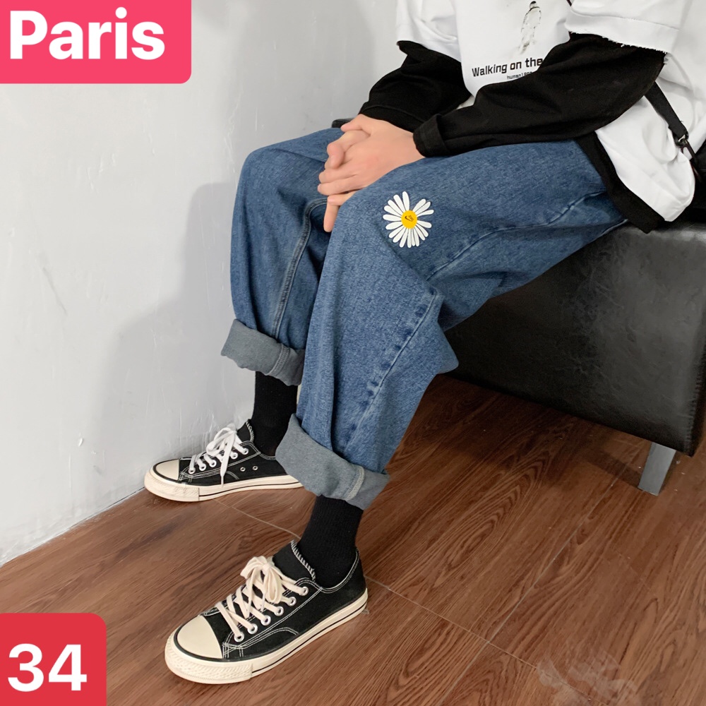 QUẦN BAGGY JEAN NAM CHẤT BÒ ỐNG RỘNG THÊU HOA CÚC ĐU TREND HÈ HÀN QUỐC DB-34 - PARIS FASHION