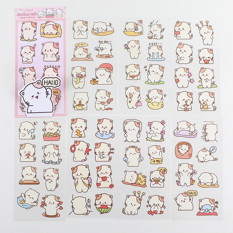 Sticker, hình dán hoạt hình dễ thương trong suốt bán lẻ theo từng tấm