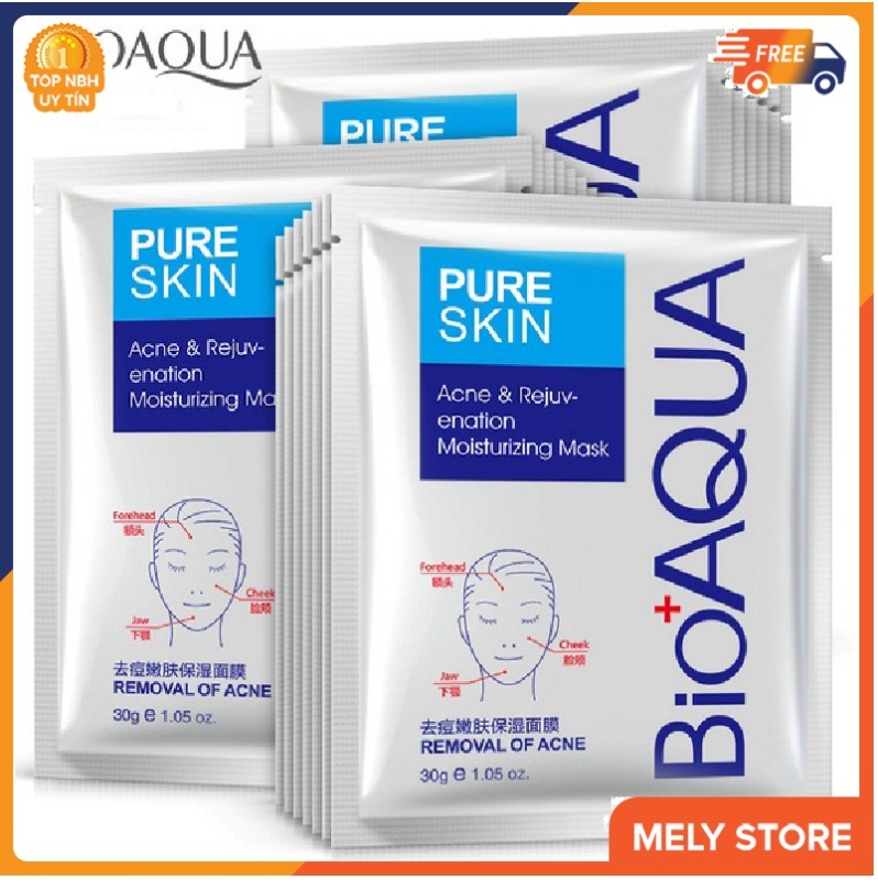 Combo 5 Mặt nạ giấy dưỡng da Bạc cấp ẩm Bioaqua Pure Skin, Mặt nạ dưỡng da giúp dưỡng ẩm và kiềm dầu, Mặt nạ se khít lỗ chân lông SPU044 nhập khẩu