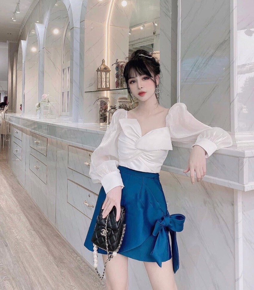 Sét chân váy và áo phối nơ cá tính tính thời trang thiết kế lanchi pn80