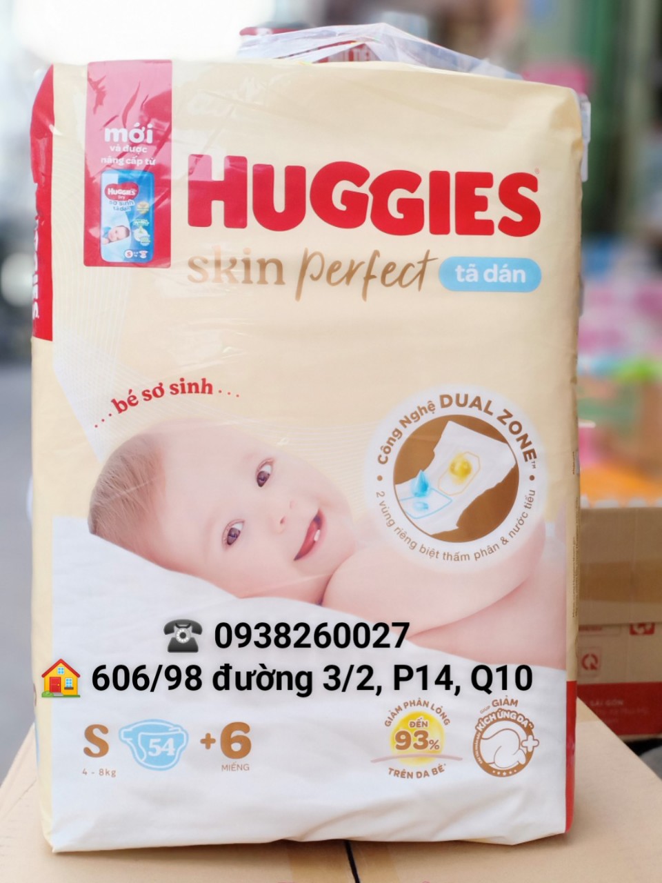 Tã Dán sơ sinh Huggies S54+6 Skin Perfect mới (4-8kg)