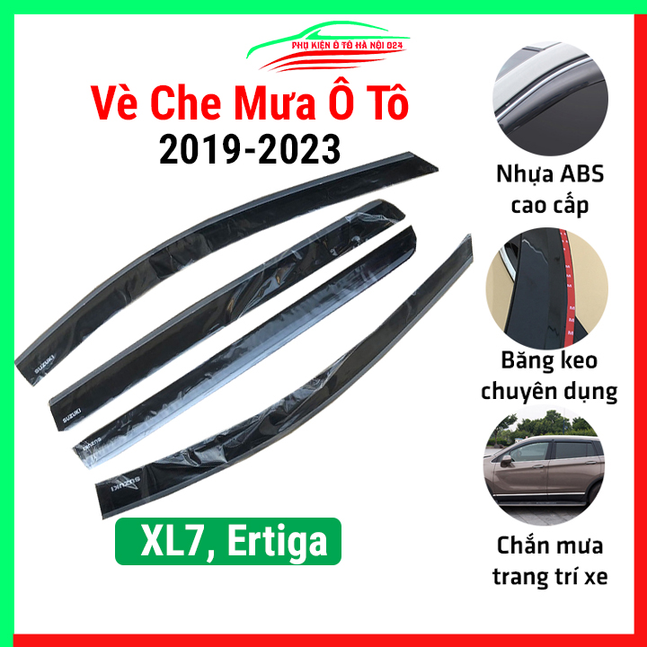 Vè che mưa ô tô Suzuki XL7, ERTIGA 2019-2023 Chỉ Inox, nhựa ABS chắn mưa, cản bụi tốt, băng keo chắc chắn
