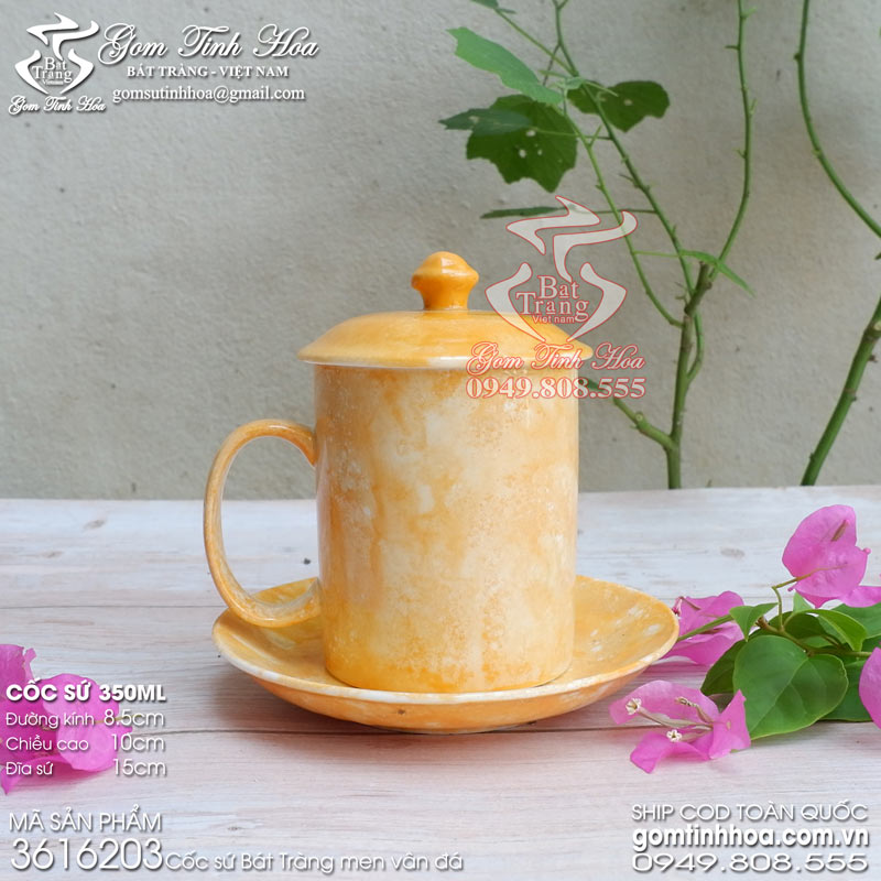Ly cốc sứ có nắp men vân đá gốm sứ Bát Tràng cao cấp