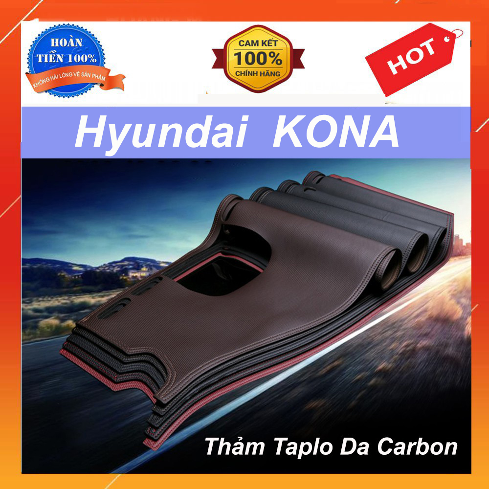 Thảm taplo da carbon xe Kona 2018 2019 2020 2021 2022 màu đen cao cấp Có Đế Chống Trượt Giúp Che Nắng Taplo, Chống Nứt Bạc Màu Taplo, Chống Lóa Mắt Và Tăng Thẩm Mỹ Cho Xe