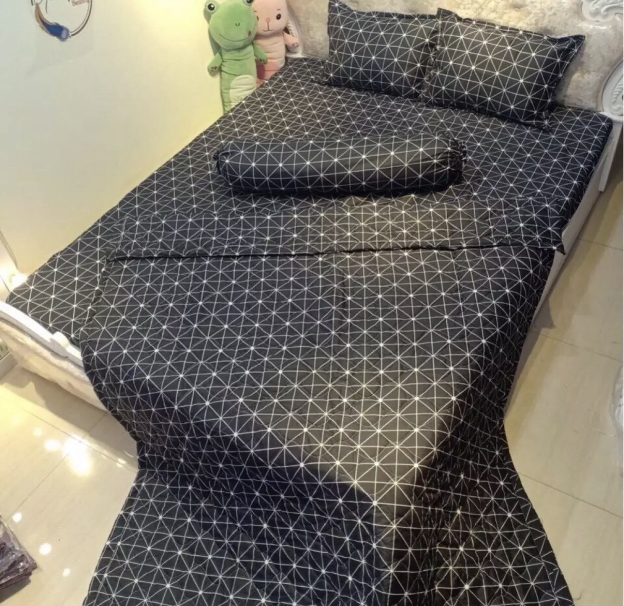 TRỌN BỘ CHĂN GA GỐI COMBO 5 MÓN - KIM CƯƠNG ĐEN