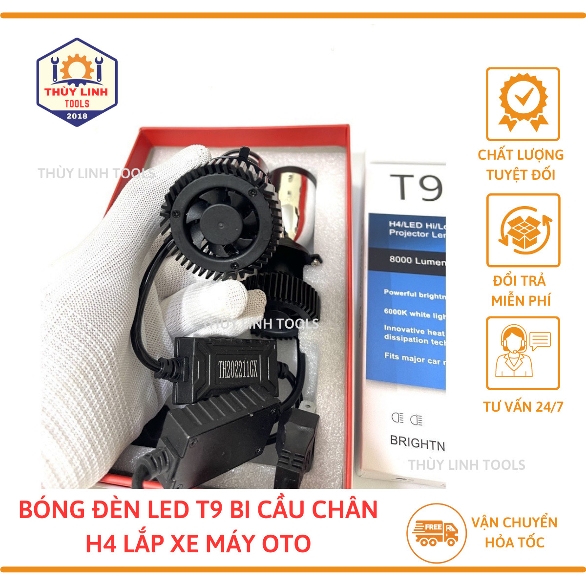 Đèn Pha Led Bi cầu T9 Chân H4 Siêu sáng - THÙY LINH TOOLS