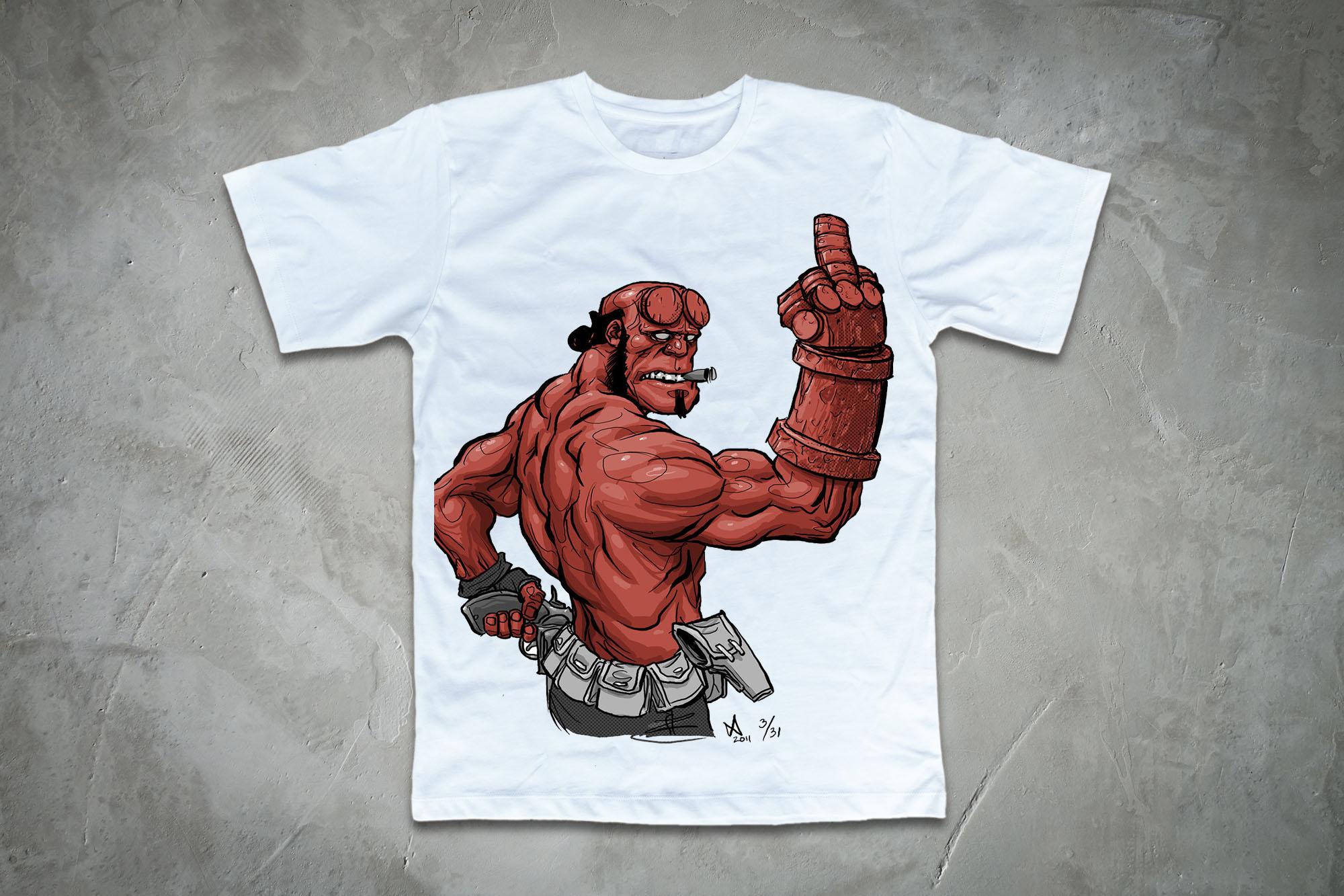 Áo thun in hình Hellboy giơ ngón giữa