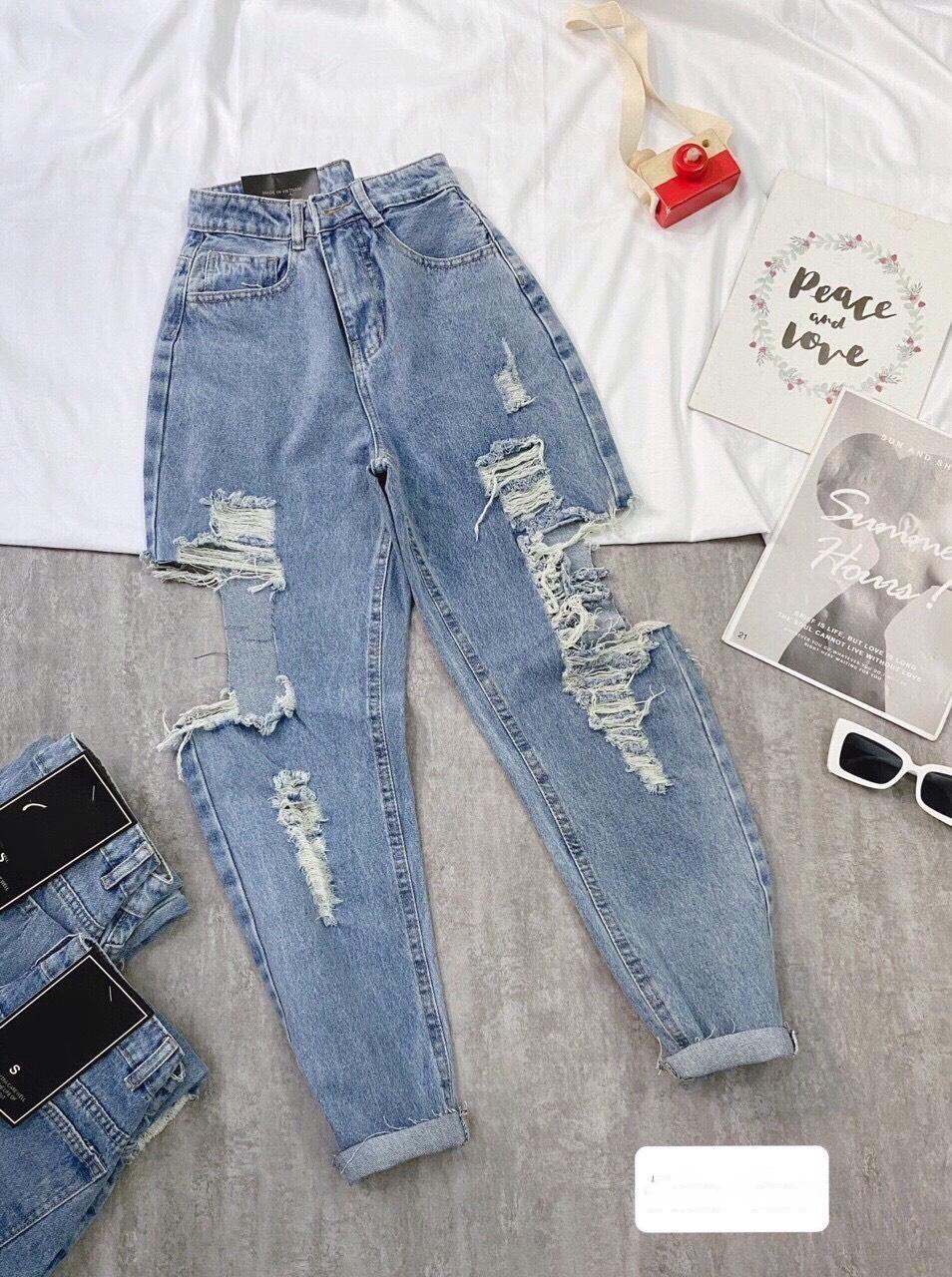 Quần jean nữ baggy rách HỞ HAI ĐÙI siêu bụi 139-4