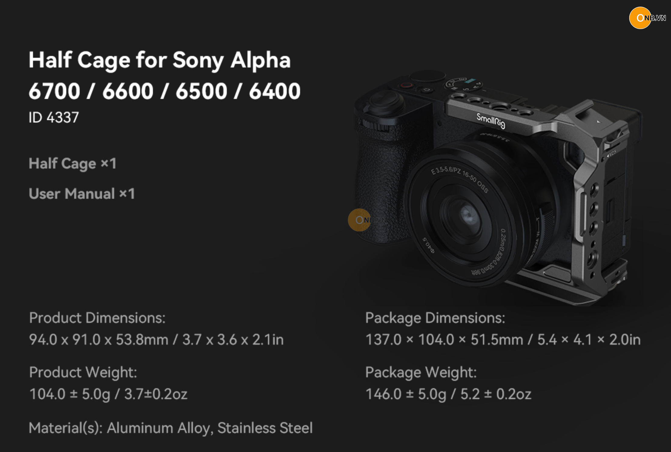 SmallRig Half Cage Sony Alpha a6700 a6600 a6500 a6400 a6300 4337
