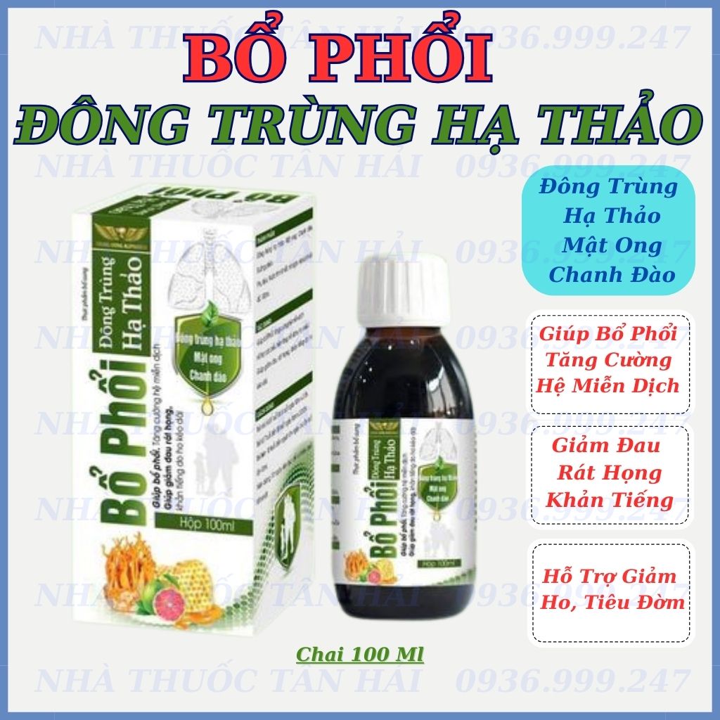 Siro bổ phổi đông trùng hạ thảo, siro ho giúp bổ phế, giảm ho, long đờm