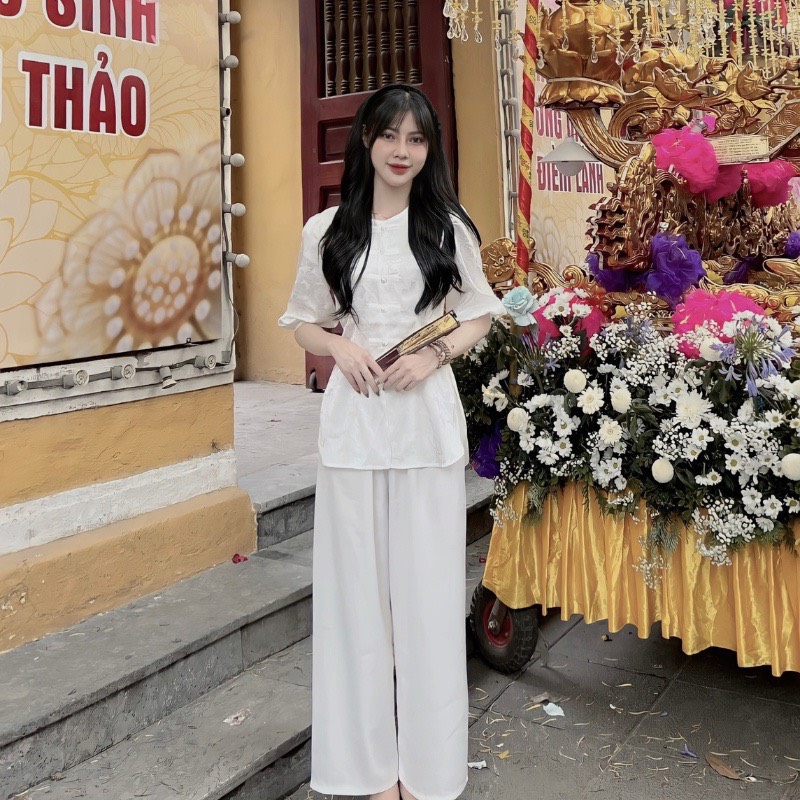 [FreeShipMax] BỘ ÁO BÀ BA LỤA GẤM TAY XÒE MẪU 2