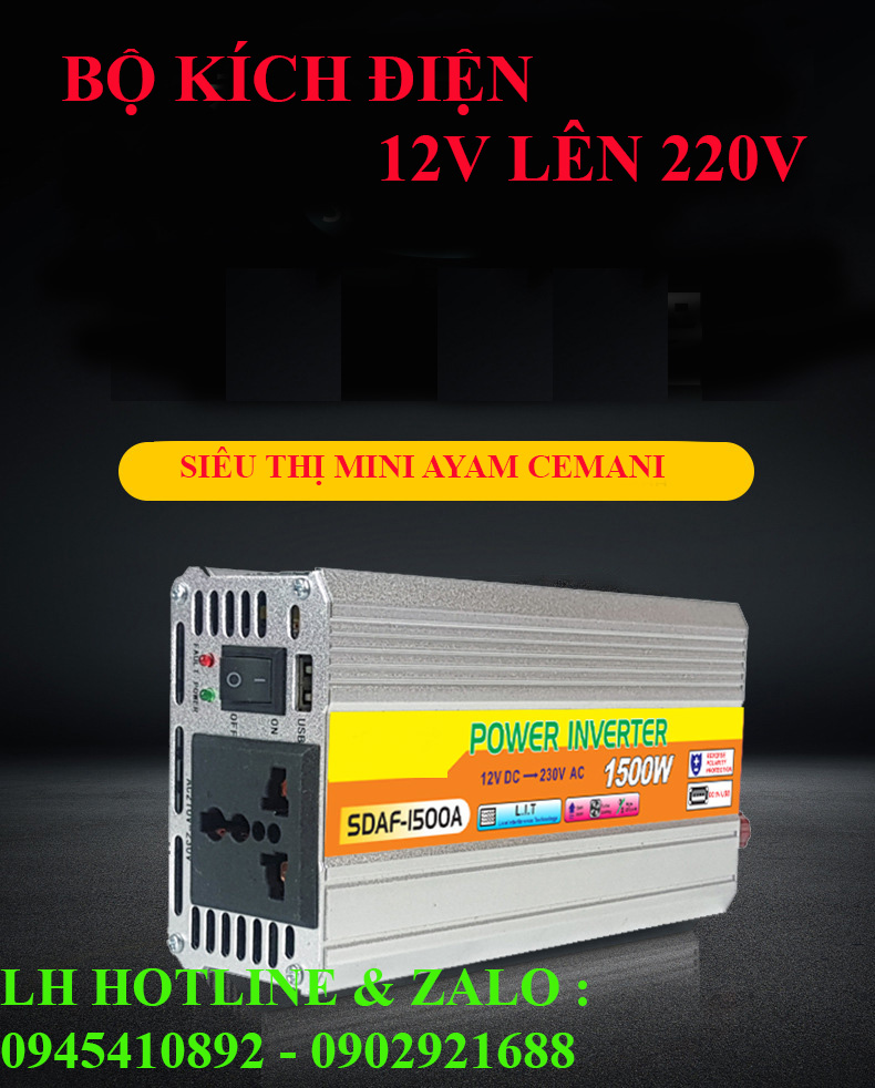 Bộ kích điện 12v lên 220V 1500W