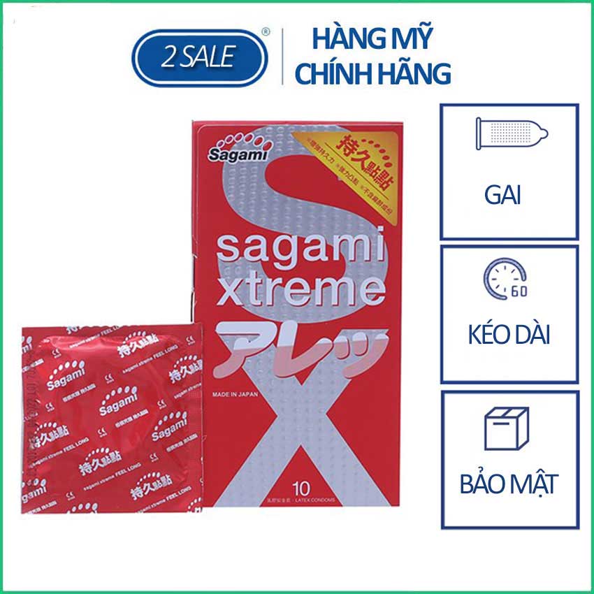 Bao cao su kéo dài, có gai Sagami Xtreme Feel Long hộp 10 chiếc