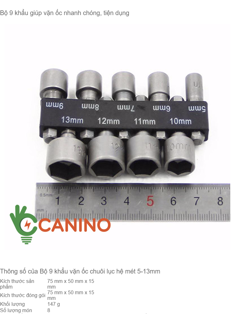 Bộ 9 đầu vặn vít đa năng 5-13mm