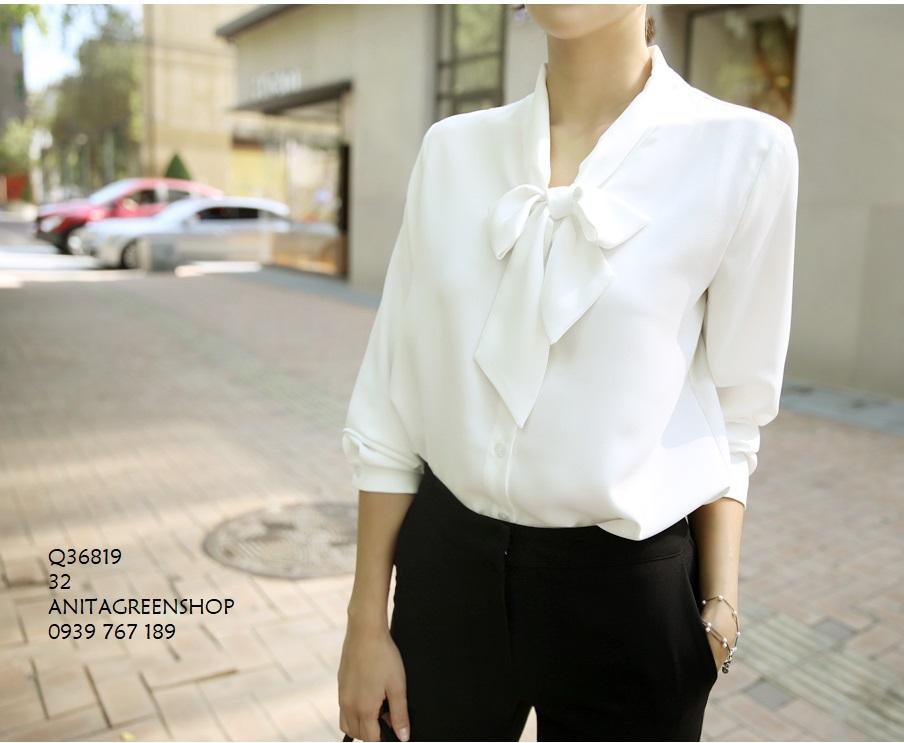 Q36819 ÁO SƠ MI NỮ PHỐI NƠ CỔ