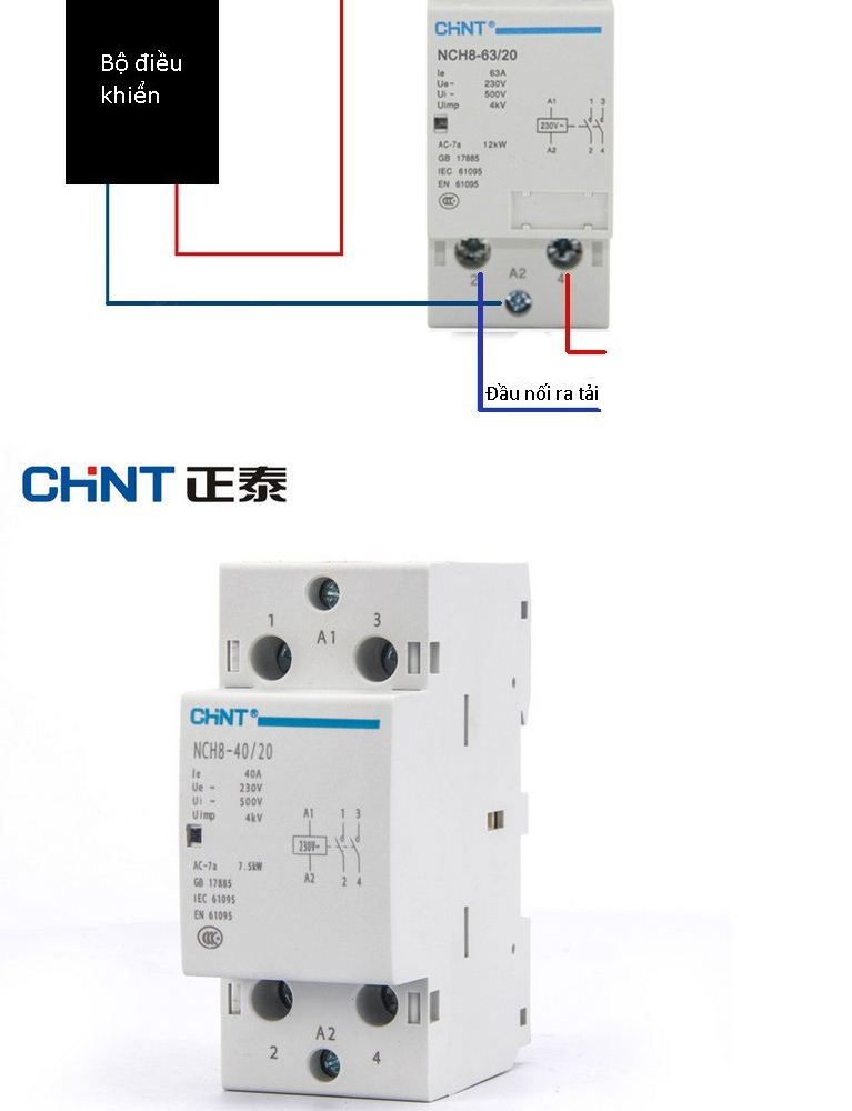 Khởi động từ, contactor 1 pha CHINT NCH8 40A/220V (Xám)