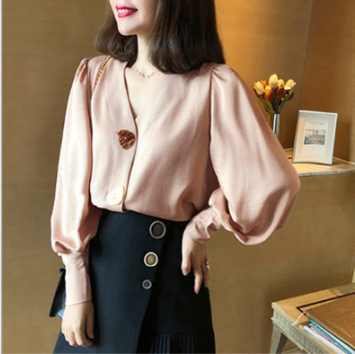 Áo sơ mi nữ cổ V hàng cao cấp