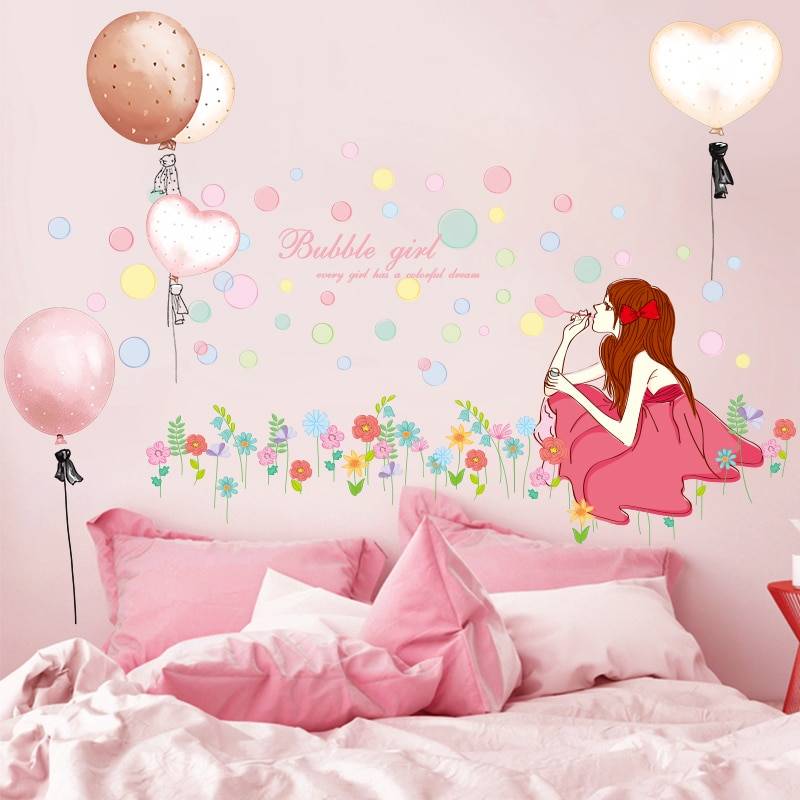 [HCM]Decal dán tường Cô gái thổi bong bóng