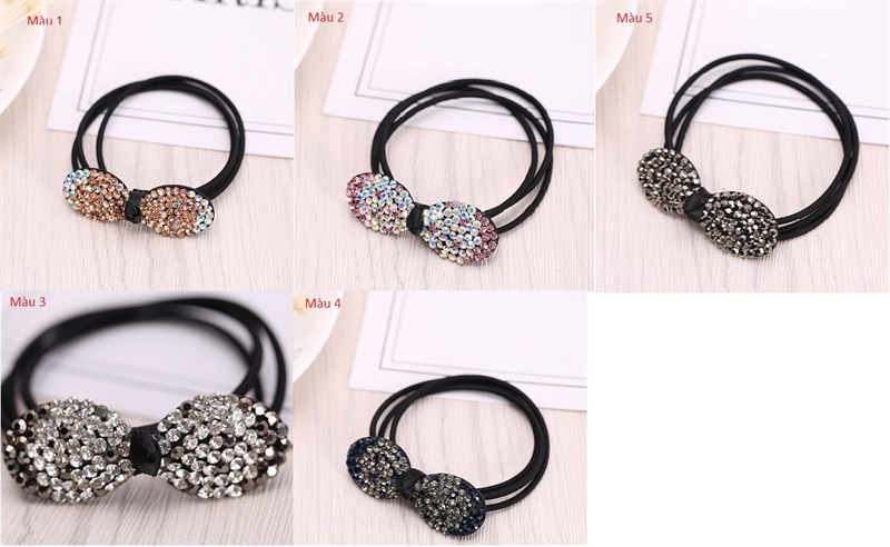Dây Buộc Tóc Hình Nơ Đính Đá Pha Lê Siêu Trend New Korean Style Creativity Rhinestone Bowknot Elastic Hair Bands Girl Women Fashion Ponytail Holder Full Diamond Hair Accessories