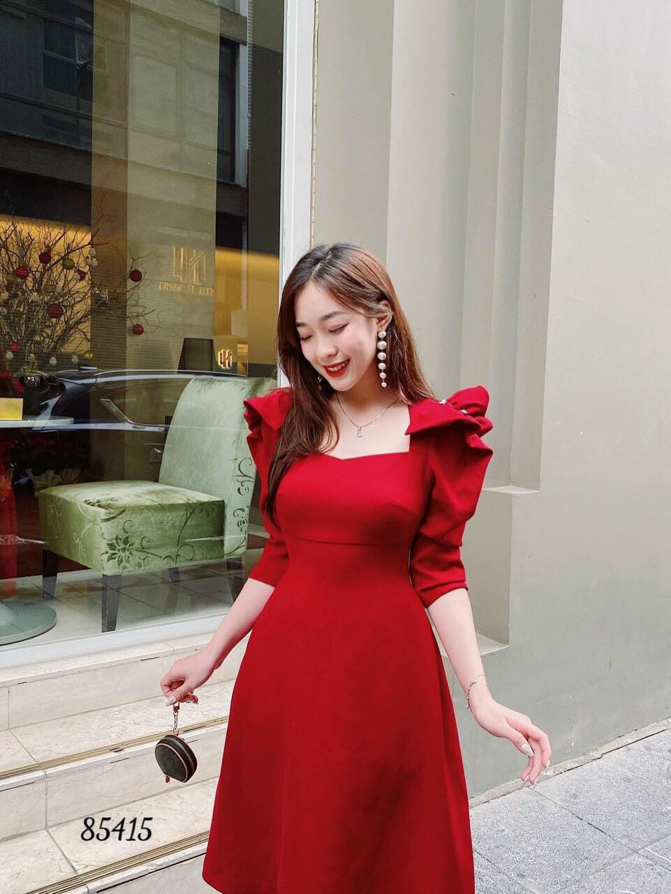 ĐẦM XÒE DỰ TIỆC CỔ VUÔNG TAY PHỒNG DỄ THƯƠNG