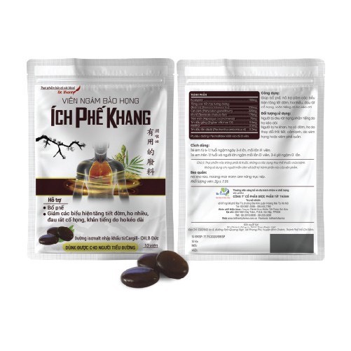 Viên ngậm ích phế khang tất thành giúp bảo họng bổ phế dùng được cho người tiểu đường - 1 túi 10 viên