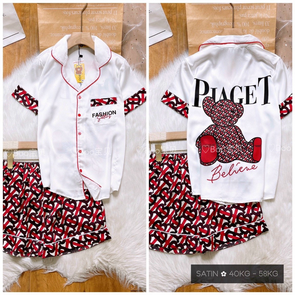 Đồ bộ satin đùi in họa tiết bắt mắt. Đồ bộ đùi satin. Đồ bộ pijama/pizama. Đồ bộ BOO BOO. hongduyen_2188.