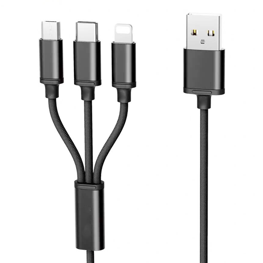 Cáp sạc 3 đầu lightning - micro - type c dài 120cm